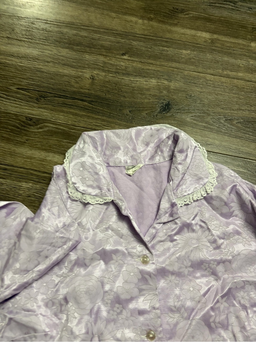 50s/60s European Vintage Cotton Floral Jacquard Midi Nightgown Midi (Lilac) L/XL - Picture 5 of 9